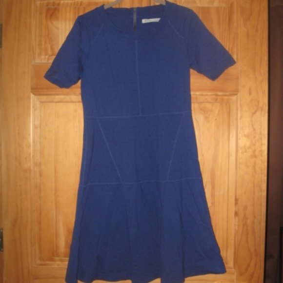 Athleta Blue Short Sleeve Fit & Flare Dress with Back Zipper - Picture 1 of 2